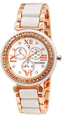 Ravinson R2602RW02 New Rose Gold Metal Chain White Dial Ceramic Look Designer Wrist Watch Watch  - For Girls   Watches  (Ravinson)
