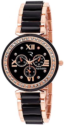Ravinson R2601RB01 New Rose Gold Metal Chain Black Dial Analog Designer Wrist Watch Watch  - For Girls   Watches  (Ravinson)