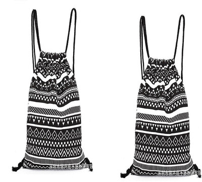 

Aeoss Canvas Aztec Geometric Tribal Print Bohemian Drawstring Gym College School Bag Backpack Small Handbag (Black and White) Set of 2 pcs 20 L Backpack(Black, White)