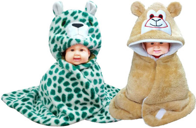 

BRANDONN Abstract  Hooded Baby Blanket(Fur, Green, Beige, Beige;green