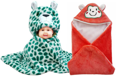 

BRANDONN Abstract  Hooded Baby Blanket(Fur, Green, Orange