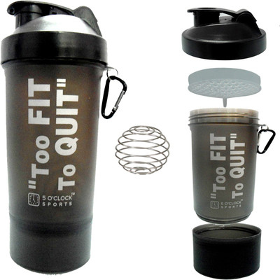 

5 O'Clock Sports Alfa Mamba Black Color Shaker Bottle - 600 ML - With Extra Compartment For Dry Stuff 600 ml Shaker(Pack of 1, Black)
