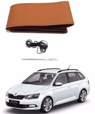 AUTOGARH Hand Stiched Steering Cover For Skoda Fabia(Tan, Leatherite)