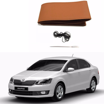 AUTOGARH Hand Stiched Steering Cover For Skoda Rapid(Tan, Leatherite)