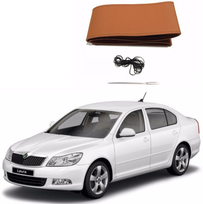 AUTOGARH Hand Stiched Steering Cover For Skoda Laura(Tan, Leatherite)