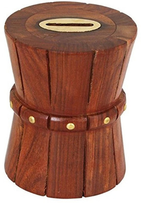 

WoodCart Wooden H@ndmade Damru Shape 5 Inch Long Coin Bank(Brown)