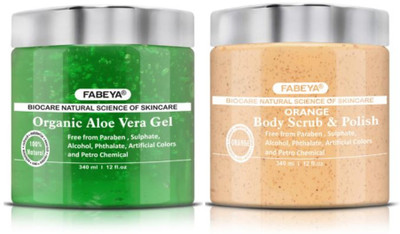

Fabeya Organic Aloe Vera Gel and Orange Scrub 340ML each-Pack of 2- No Paraben(Set of 2)