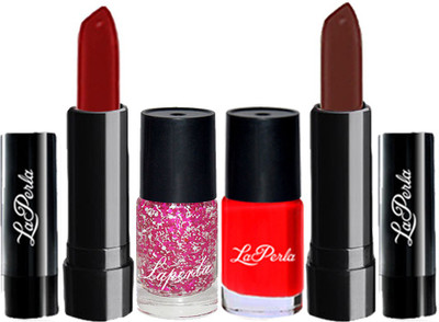 

La Perla 2 Lipstick & Nail Paint Makeup Combo(Set of 4)