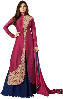 AnK Poly Silk Embroidered Salwar Suit Material(Semi Stitched)