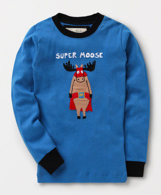 Tonyboy Boys Embroidered Cotton Blend T Shirt(Blue, Pack of 1)