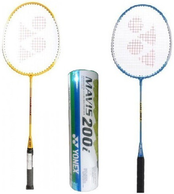 

Yonex Combo of Three, Two 'GR 303' badminton racket and 1 Box 'Mavis 200i' shuttle cock (pack of 6) (Color On Availability)- Badminton Kit