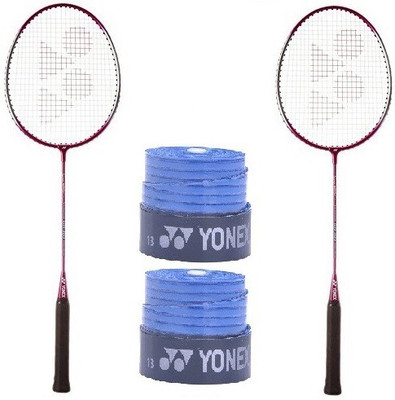 

Yonex Combo of Four, Two 'GR 303 Saina Nehwal Special Edition' Badminton Rackets (Dark Pink / Magenta ) and Two 'E Tech 903' Badminton Grip (Color On Availability) Badminton Kit