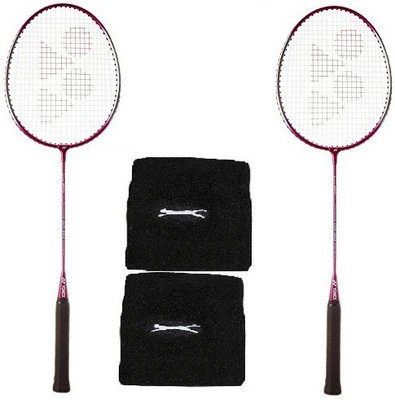 

Yonex Combo of Four, Two 'GR 303 Saina Nehwal Special Edition' Badminton Rackets ( Dark Pink / Magenta) and One 'Pair of Wrist Band (Color On Availability) Badminton Kit