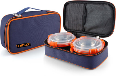 

uninox Stainless Steel Evita lunch box -Air tight Dishwasher Safe and Leak Proof 3 Containers Lunch Box(850 ml), Blue;orange;white