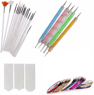 

Store2508 Nail Art Combo, Nail Art Pen Set of 5,15pc Nail Brush Set,10 pc Stripping Roll Tape and A French Manicure Nail Art Tip Sticker.(multi)