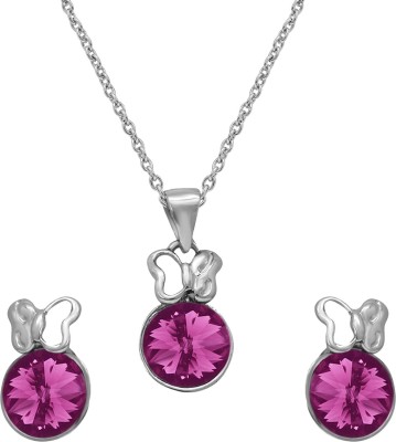 OVIYA Purple Solitaire Butterfly Rhodium Crystal Alloy Pendant Set