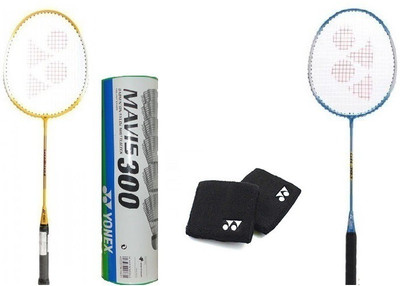 

Yonex Combo of Two 'GR 303' Badminton Racquets One Box 'Mavis 300' Shuttle cock (pack of 6) and One Pair of Wrist Band (Color On Availability) Multicolor Strung Badminton Racquet(G3 - 3.5 Inches, 90 g)