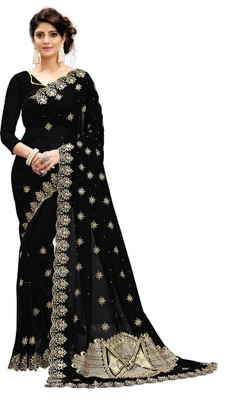 Siddeshwary Fab Embroidered Bollywood Poly Georgette Saree(Black)