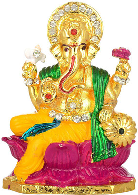 

SmsTraders Lotus Ganesh Decorative Showpiece - 8 cm(Gold Plated, Multicolor)