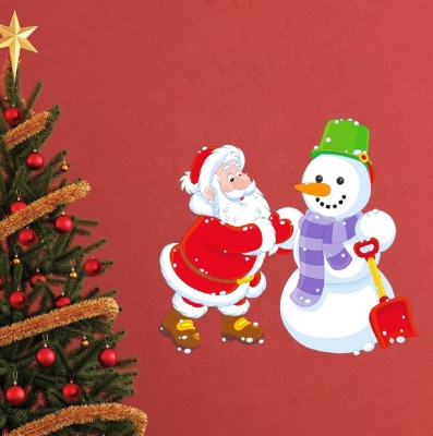 Decor Villa 58 cm Christmas Wall Sticker (Snow man,Size - 58 x 53 cm) Removable Sticker(Pack of 1)