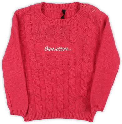 

United Colors of Benetton. Self Design Crew Neck Casual Girls Pink Sweater, K27