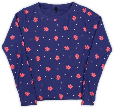 United Colors of Benetton. Floral Print Crew Neck Casual Girls Blue Sweater at flipkart