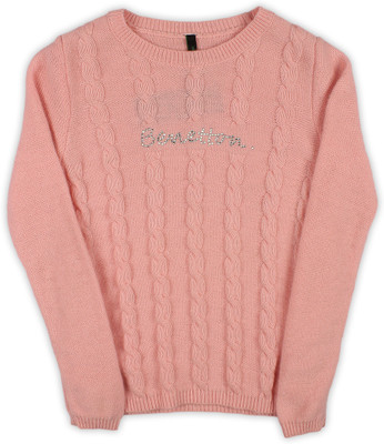

United Colors of Benetton. Self Design Crew Neck Casual Girls Pink Sweater, K28