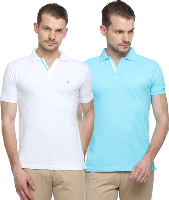 

Youthen Solid Men' Polo Neck White, Light Blue T-Shirt(Pack of 2, White and light blue