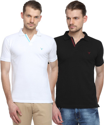 

Youthen Solid Men's Polo Neck Black, White T-Shirt(Pack of 2, Black and white