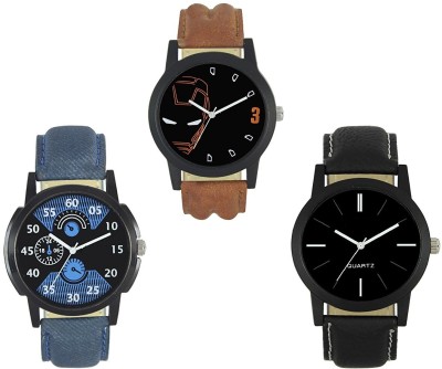 Maan International Combo3-LR-02-04-05 New Stylish Leather Strap Watch  - For Men   Watches  (Maan International)