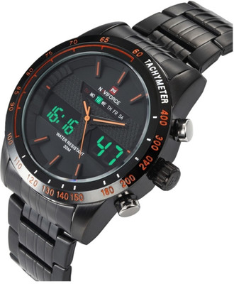 Naviforce AQUANAVIF001 NAVIFORCE 9024 luxury brand Full Steel japan movement relogio masculino Quartz Clock Digital LED Men 2 time zone waterproof Watch Army Military Sport ORANGE watch Watch  - For Men   Watches  (Naviforce)