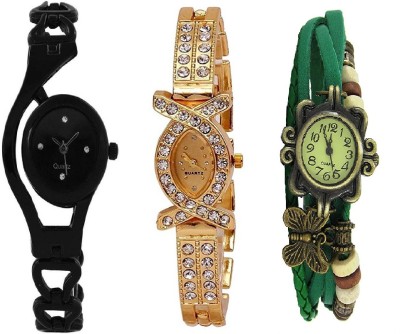 PEPPER STYLE Full Black Metal And Gold Metal And Green Vintage Wrist Girls Analog Watch Girls & Womens Style 031 Watch  - For Girls   Watches  (PEPPER STYLE)