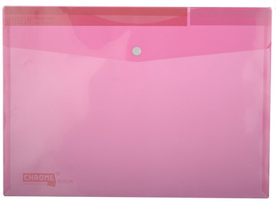 CHROME Plastic Neon Vogue Clear Button Folder(Set Of 12, Pink)