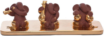 

Siri Creations Musical Ganesha With Enamel Decorative Showpiece - 3.2 cm(Silver Plated, Brown)