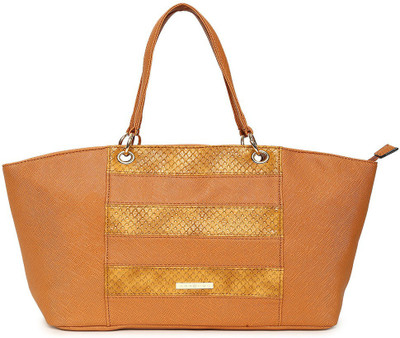 

Addons Snake Textured Patchwork Tote Shoulder Bag(Brown, 5 L)