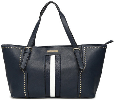 

Addons Gold Tone Rivetted Tote Shoulder Bag(Blue, 5 L)