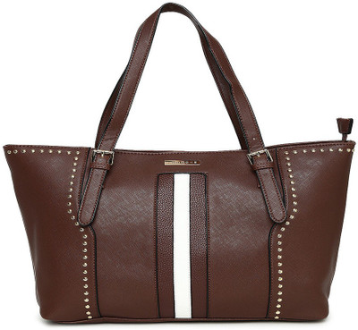 

Addons Gold Tone Rivetted Tote Shoulder Bag(Brown, 5 L)