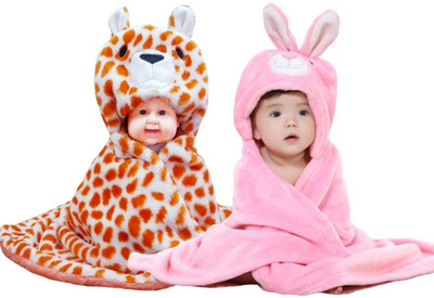 

BRANDONN Abstract  Hooded Baby Blanket(Fur, Orange, Pink