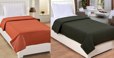 Shreejee Solid Double Fleece Blanket(Polyester, Green, Orange) Shreejee Solid Double Fleece Blanket(Polyester, Green, Orange)