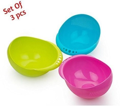 

Perfect Life Ideas 3 Pcs Multipurpose Plastic Rice Pulses Fruits Vegetable Noodles Pasta Washing Bowl & Strainer Washer and Colanders, Premium Quality & Perfect Size for Storing and Straining - (Assorted Colors) (Set of 3) Strainer(Multicolor Pack of 3)