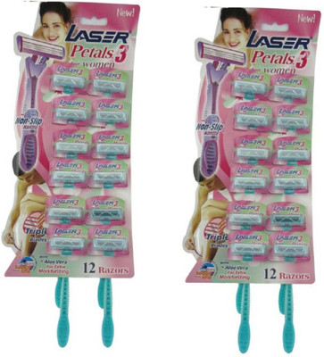 Laser Petals 3 Triple Blade Disposable Razor for Women (Pack of 24 Razors) Disposable Razor(Pack of 24)