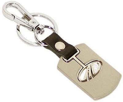 TAG3 Mahindra Car Leather and Golden Alloy Meta Logo Locking Key Chain