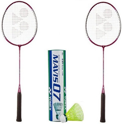 

Yonex Combo of Three, Two 'GR 303 Sania Nehwal Special Edition' Badminton Racket and One Box 'Mavis 07' Shuttle Cock (Pack of 6) (Color On Availability) Badminton Kit