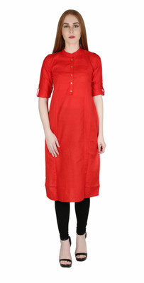 MARAMI Women Solid Straight Kurta(Red)