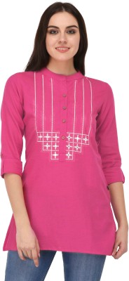 Pistaa Women Embroidered Straight Kurta(Pink)