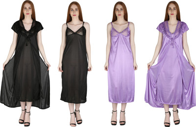 MARAMI Women Robe and Lingerie Set(Light Blue, Black)