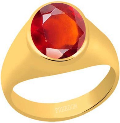 freedom Natural Certified Hessonite (Gomed) Gemstone 6.25 Ratti or 5.69 Carat for Male Panchdhatu 22K Gold Plated Alloy Ring