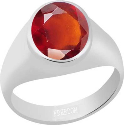 freedom Natural Certified Hessonite (Gomed) Gemstone 4.25 Ratti or 3.87 Carat for Male Sterling Silver Ring