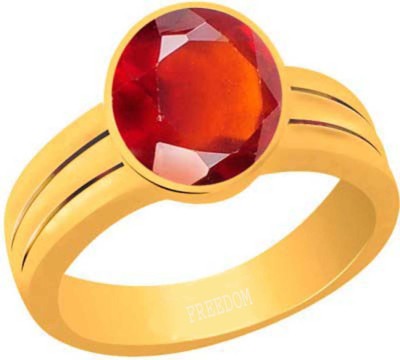 freedom Natural Certified Hessonite (Gomed) Gemstone 6.25 Ratti or 5.69 Carat for Male & Female Panchdhatu 22K Gold Plated Alloy Ring