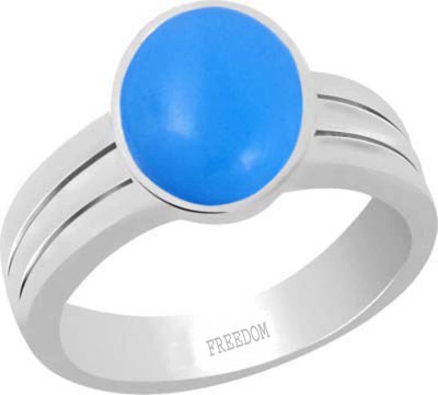 freedom Natural Certified Turquoise (Firoza) Gemstone 10.25 Ratti or 9.32 Carat for Male & Female Sterling Silver Ring